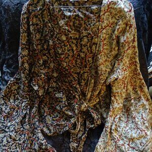 Louloukaluha 100% Cotton Made in India Lightweight Bell Sleeve Summer Tie Top
